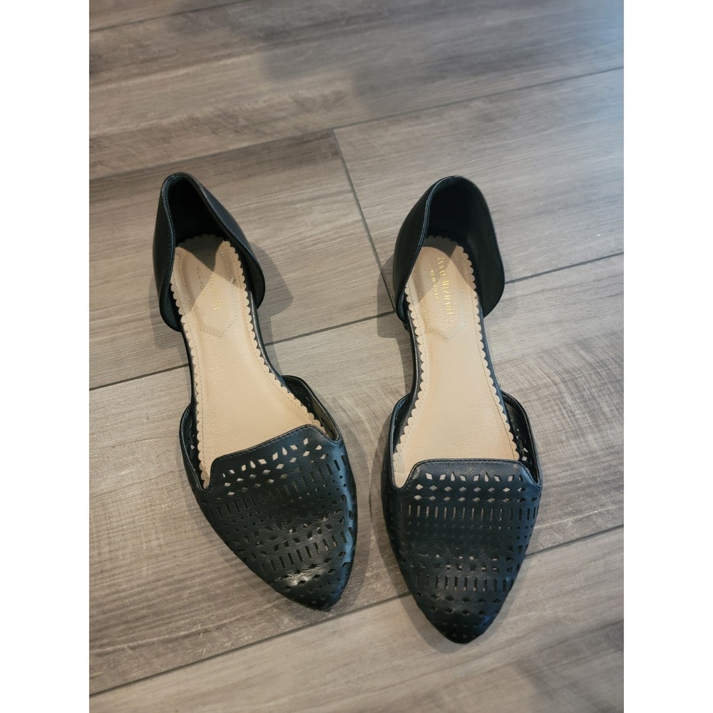 Isaac Mizrahi New York Black Perforated Pointed Toe d'Orsay Flats Shoes